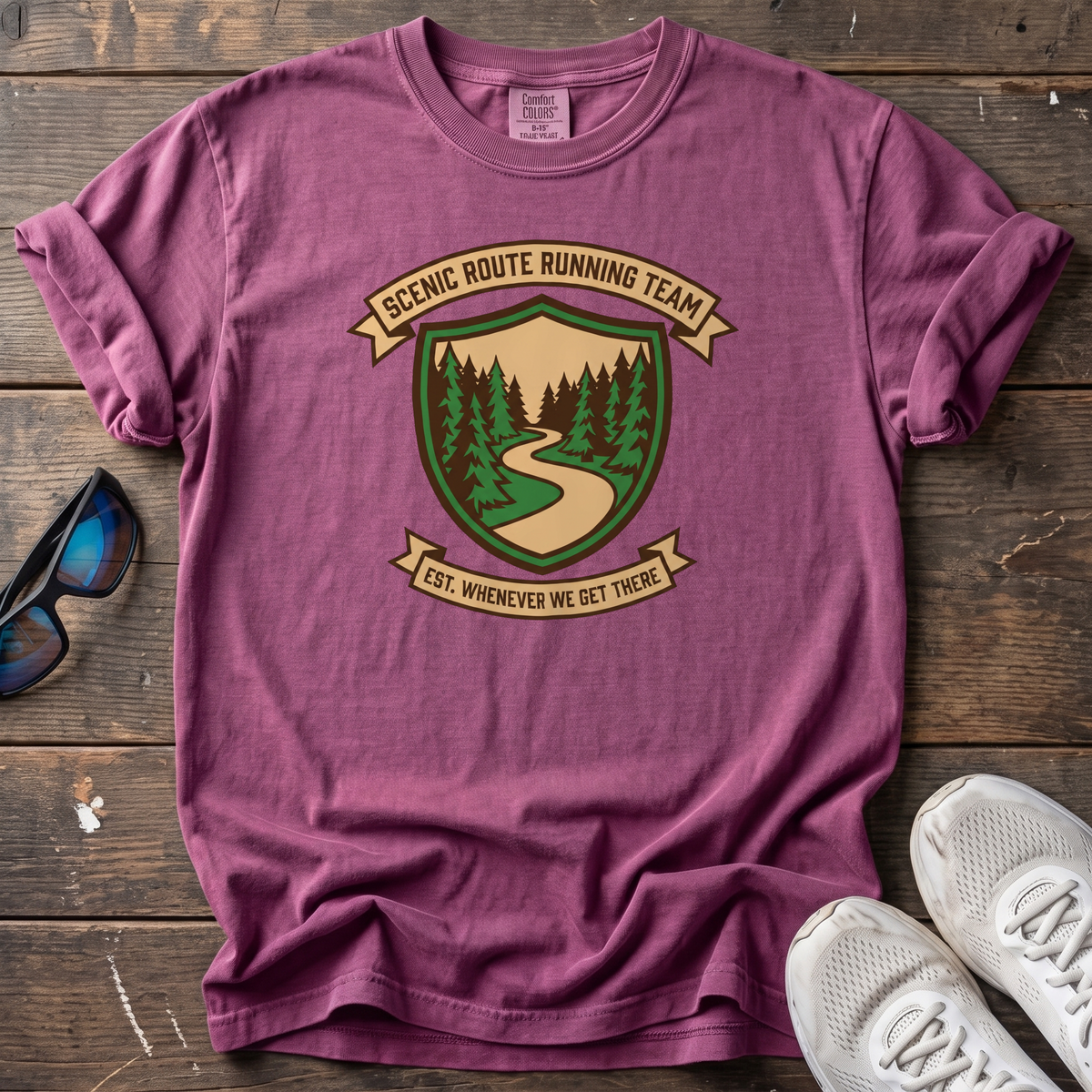 Scenic Route Running Team Tee — Berry