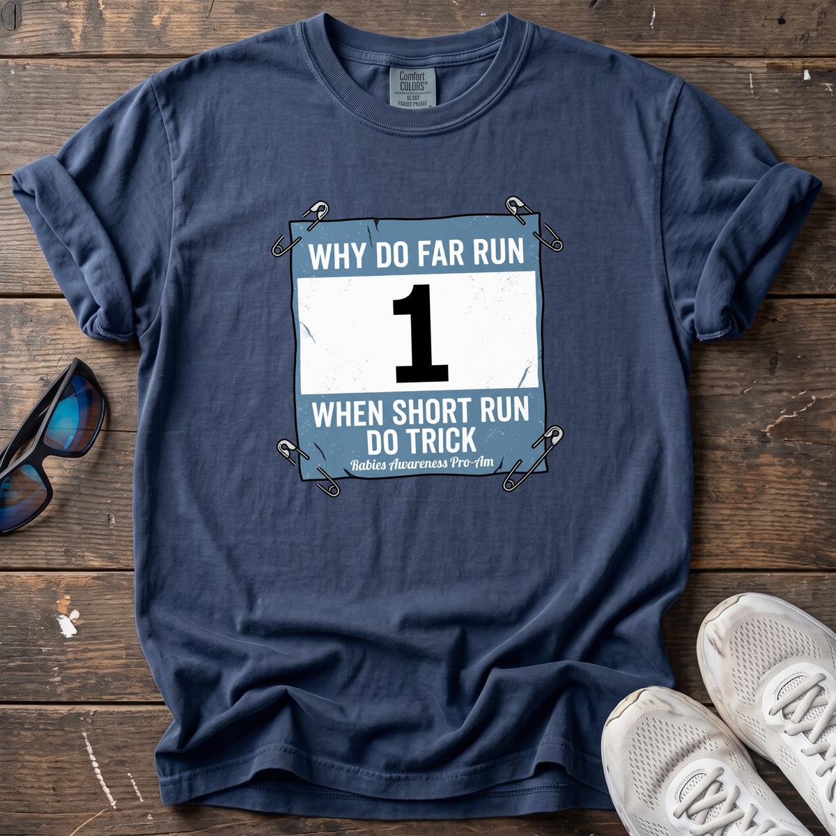 Why Do Far Run When Short Run Do Trick Tee — True Navy
