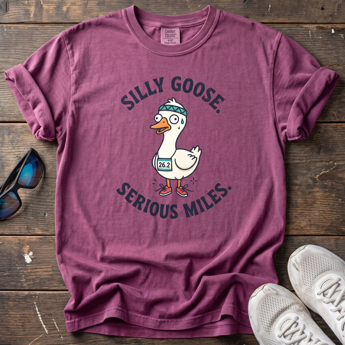 Silly Goose, Serious Miles Tee — Berry