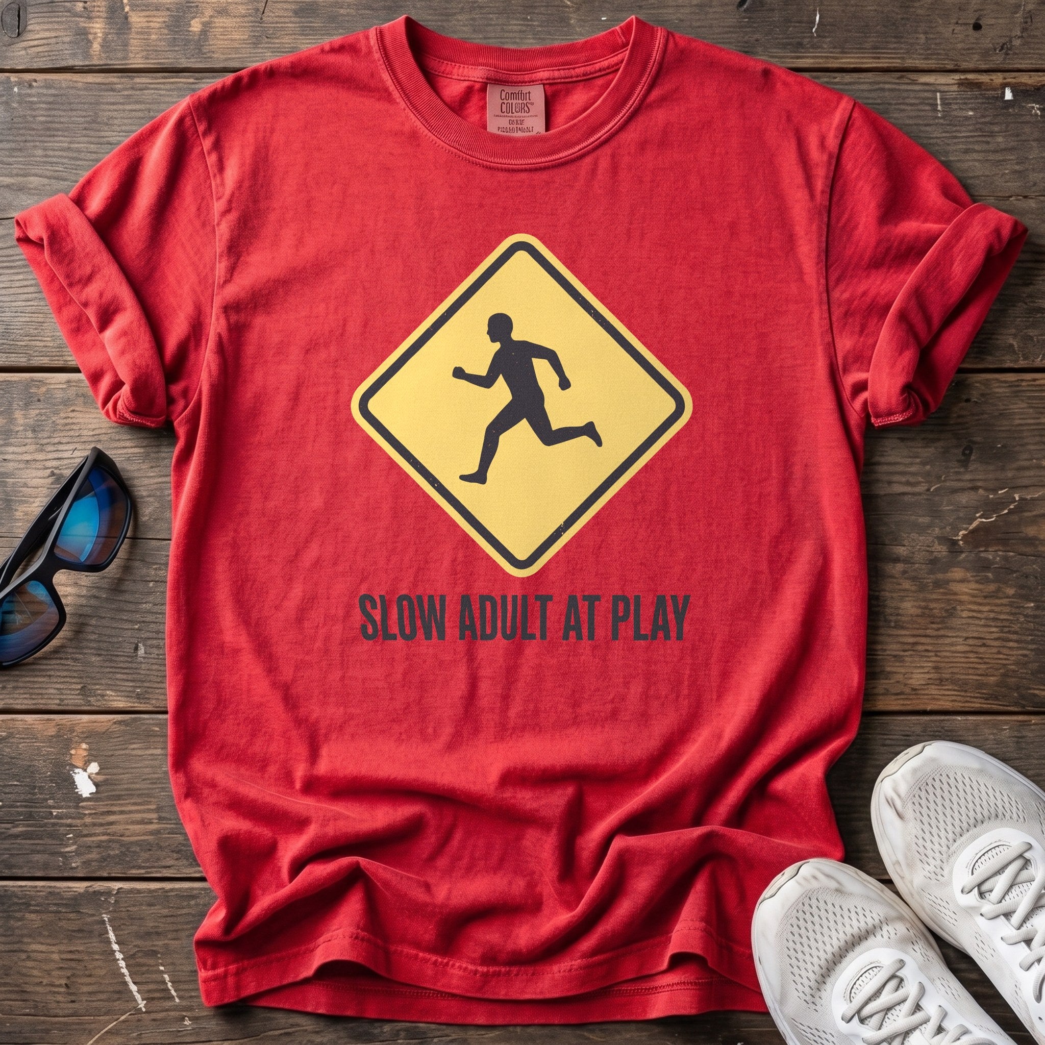 Slow Adult at Play Tee — Red