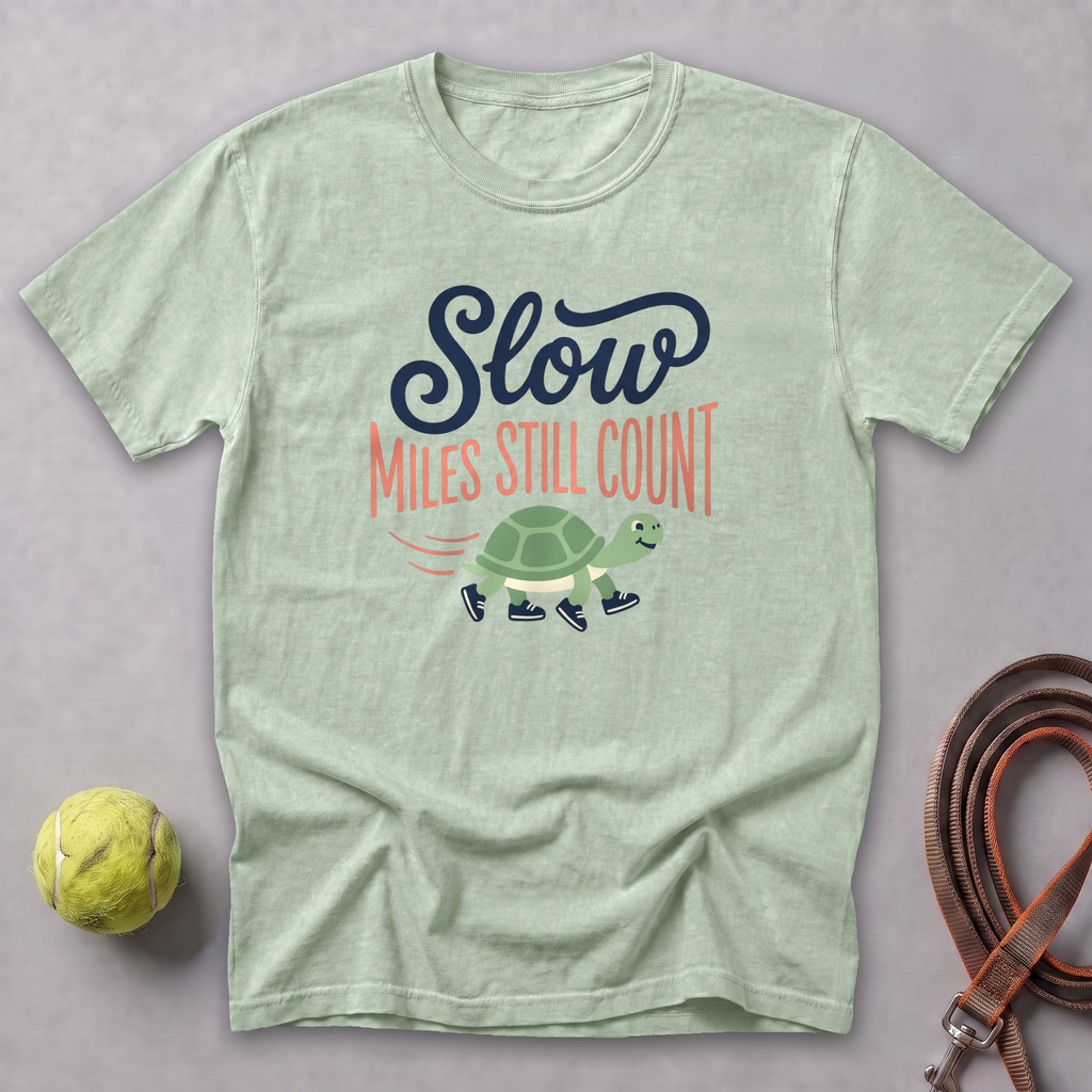 Slow Miles Count Turtle Tee — Bay