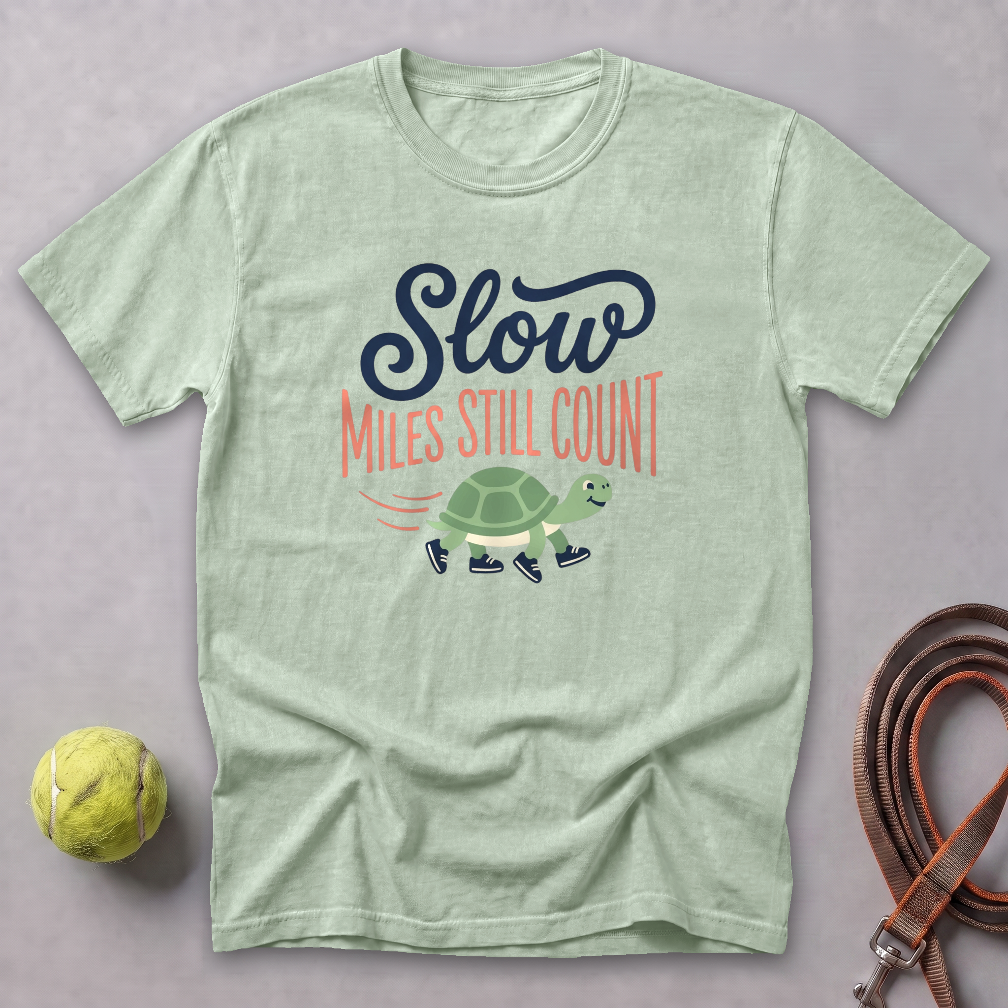 Slow Miles Count Turtle Tee — Bay