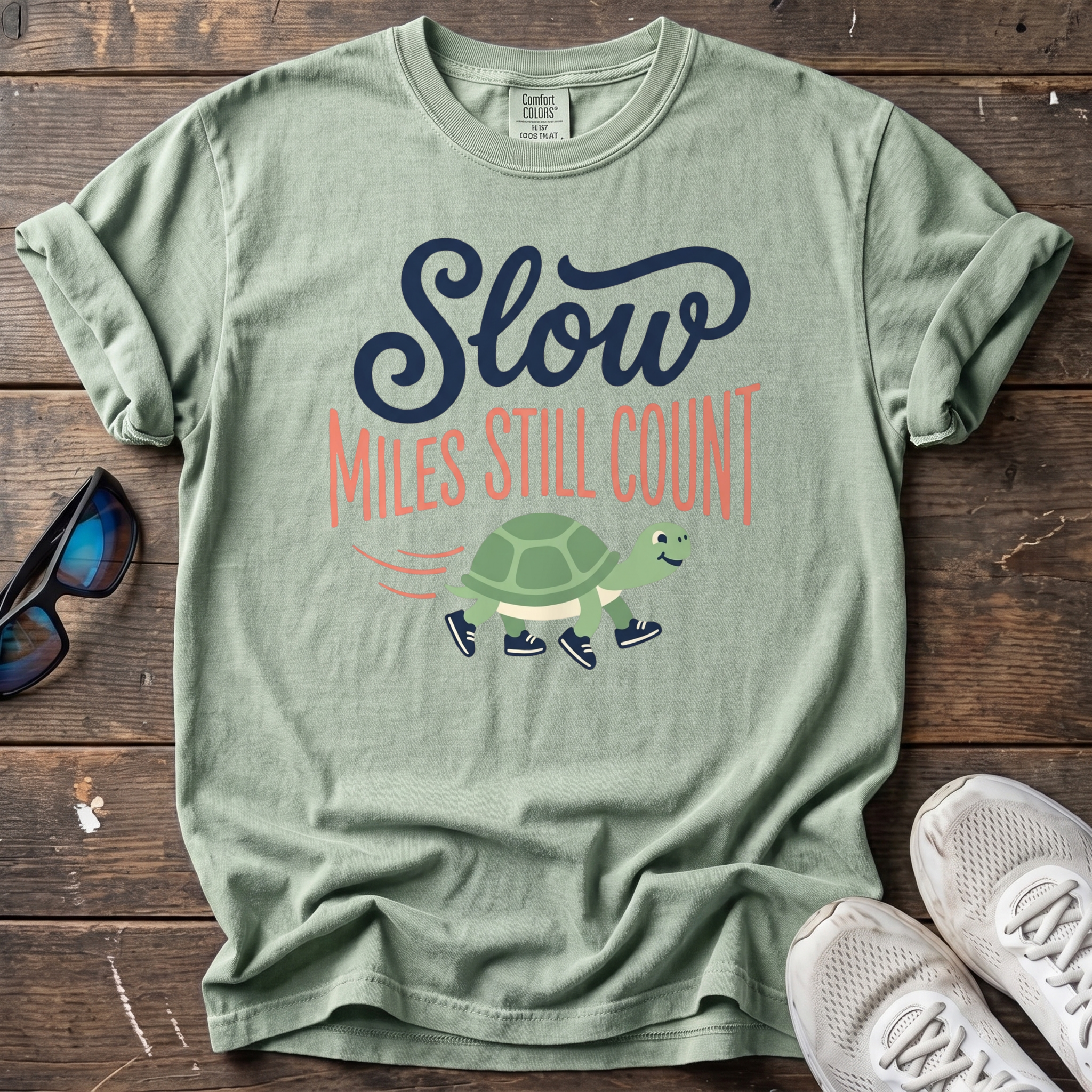 Slow Miles Count Turtle Tee — Bay