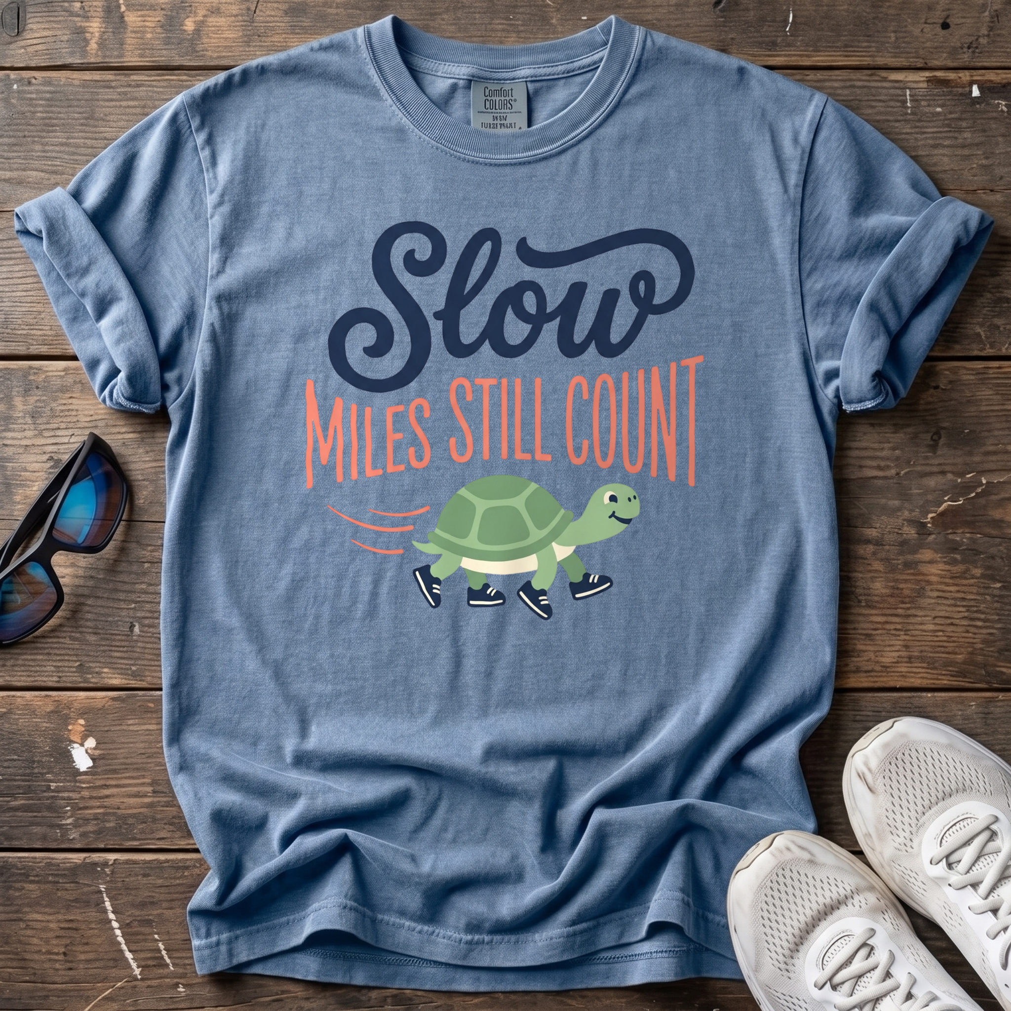 Slow Miles Count Turtle Tee — Blue Jean