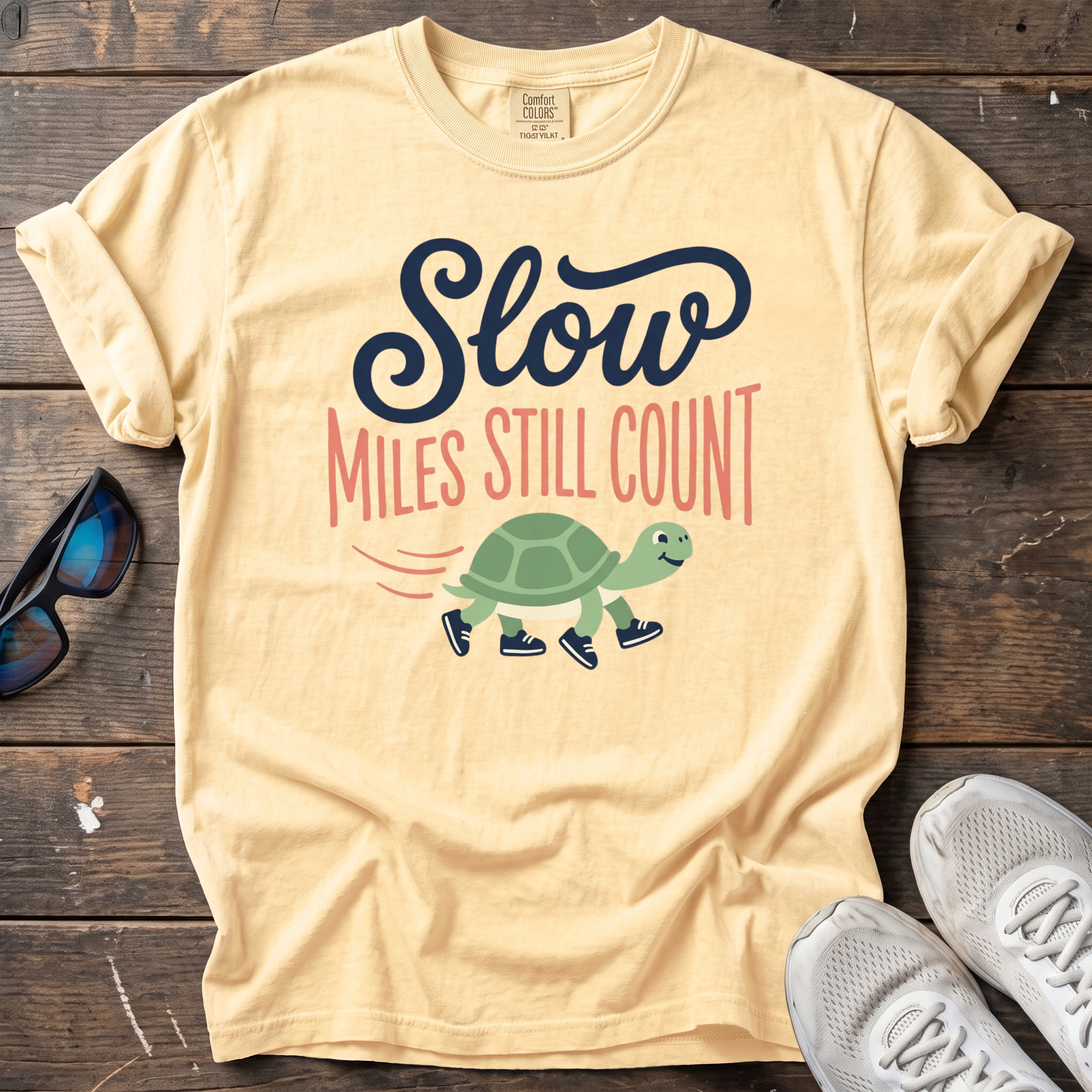 Slow Miles Count Turtle Tee — Butter