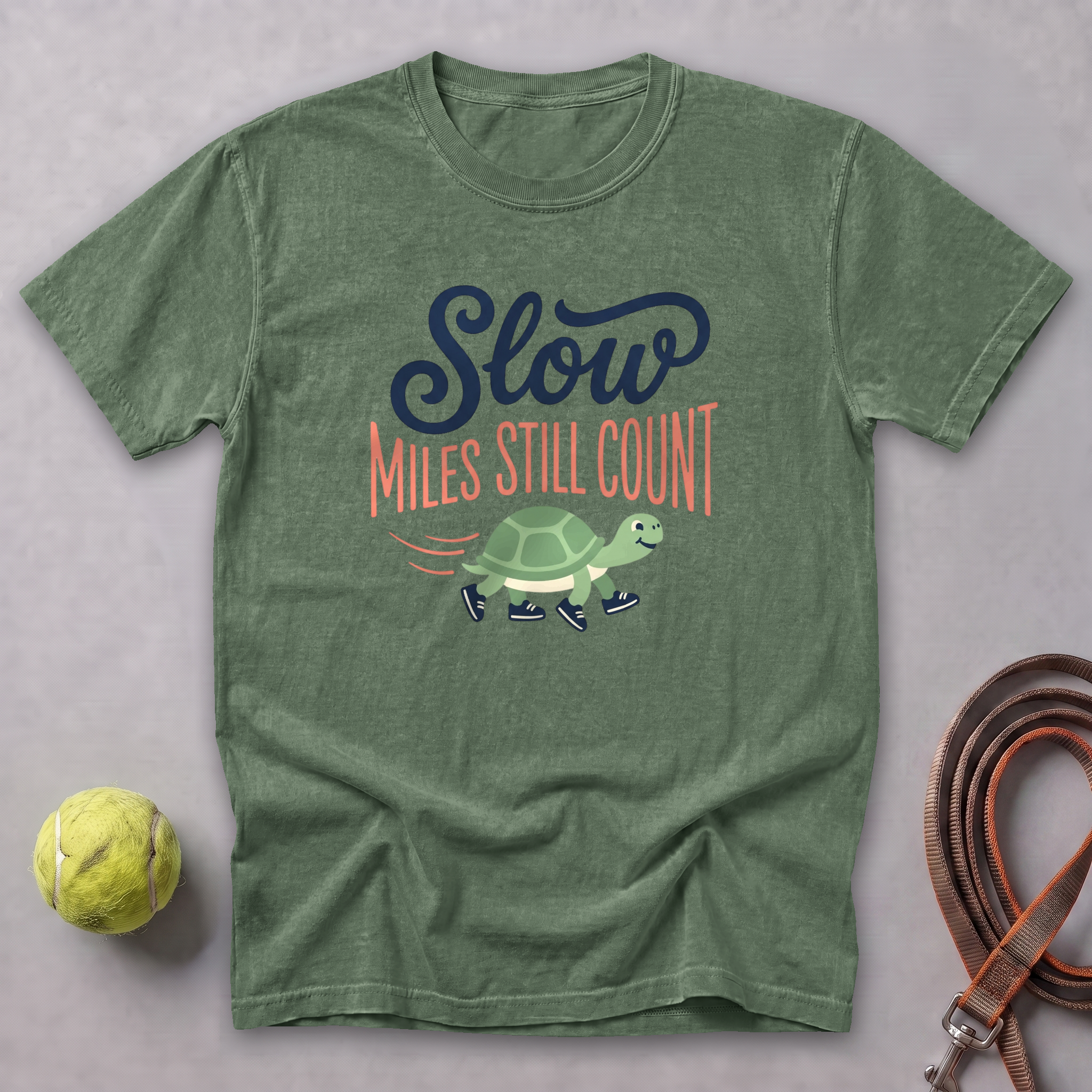 Slow Miles Count Turtle Tee — Moss