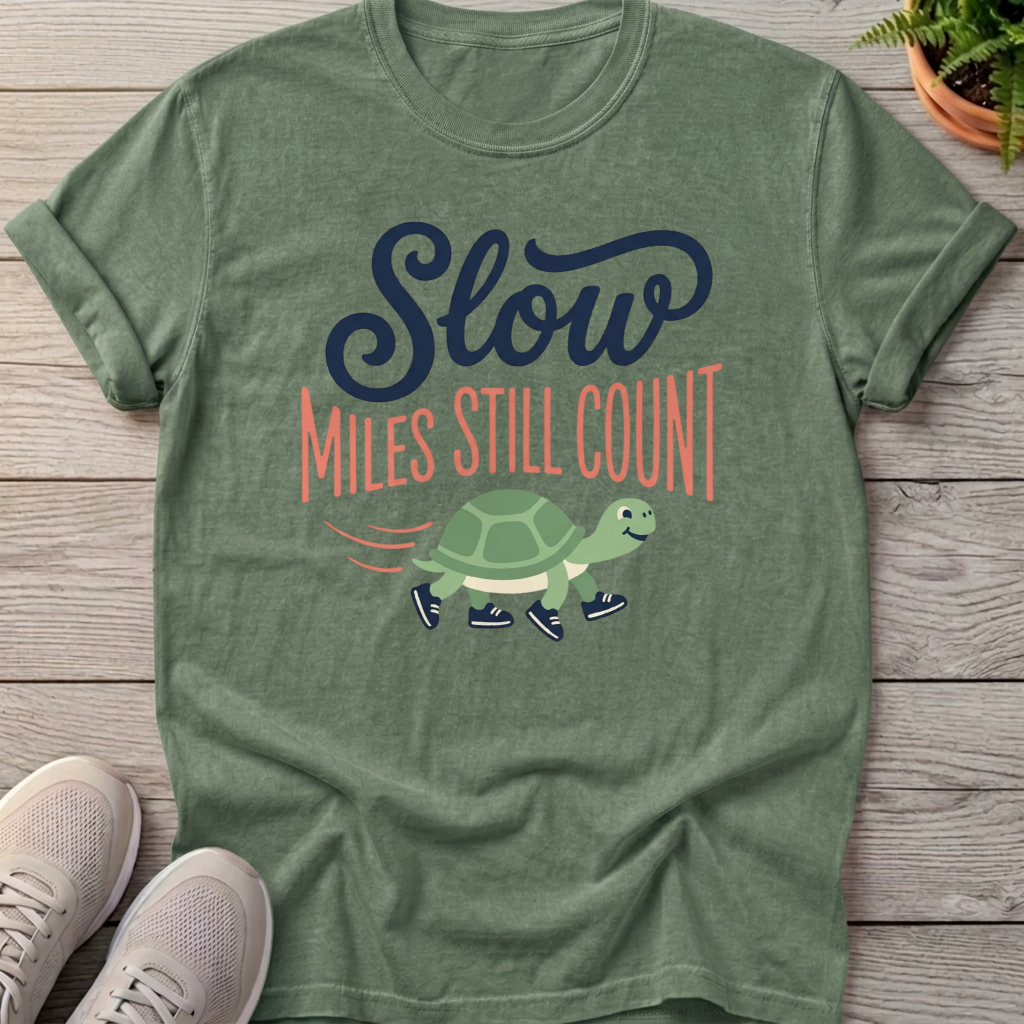 Slow Miles Count Turtle Tee — Moss