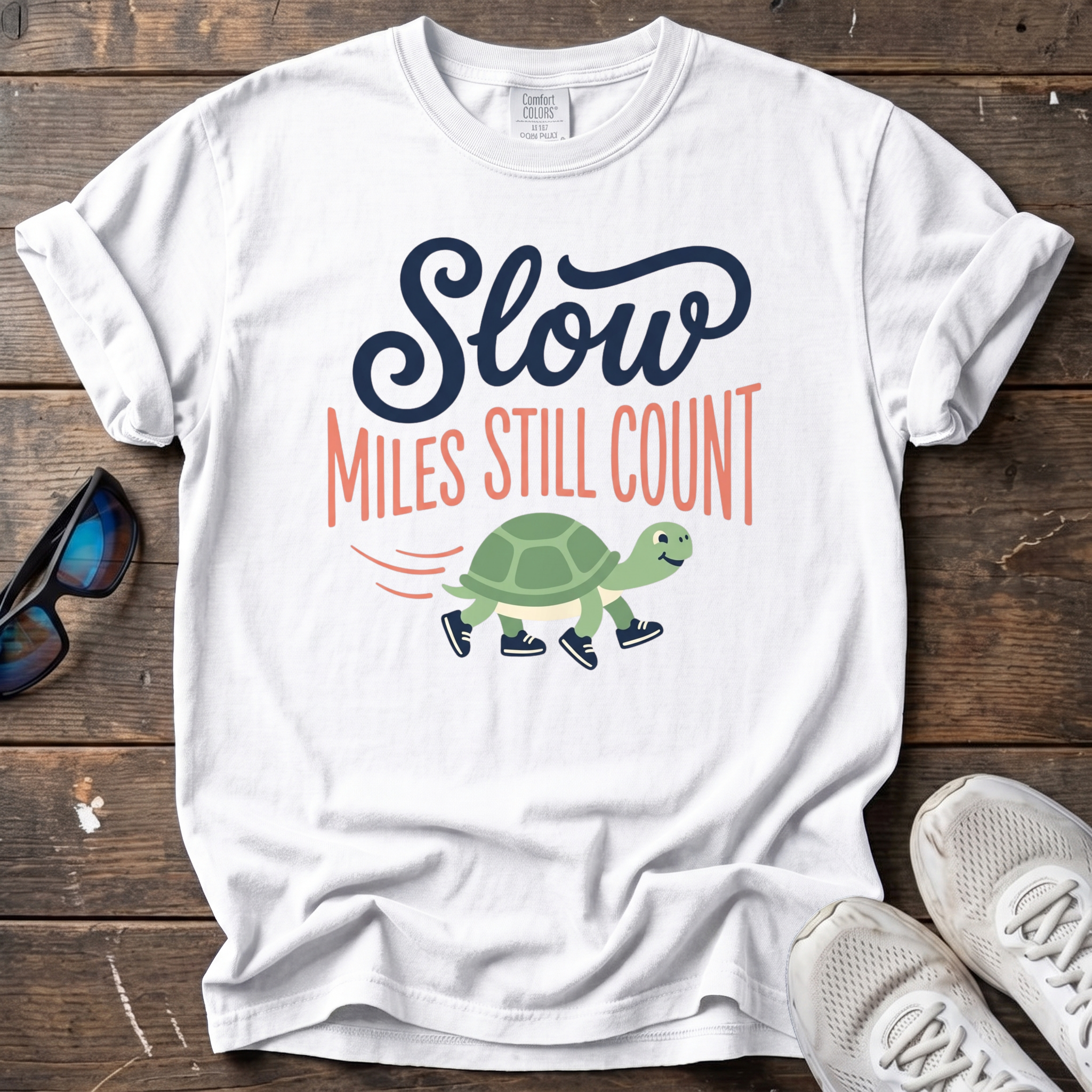 Slow Miles Count Turtle Tee — White