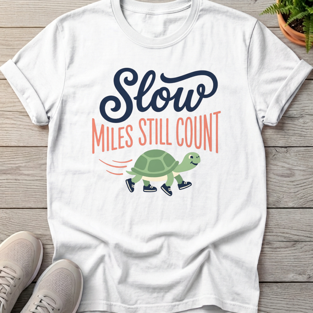 Slow Miles Count Turtle Tee — White