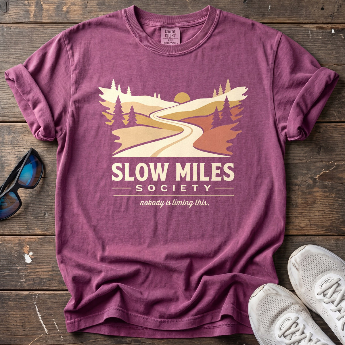 Slow Miles Society Tee — Berry