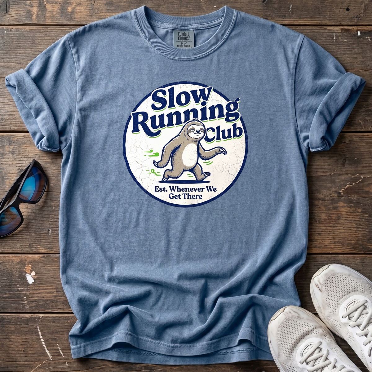 Slow Running Club Sloth Tee — Blue Jean