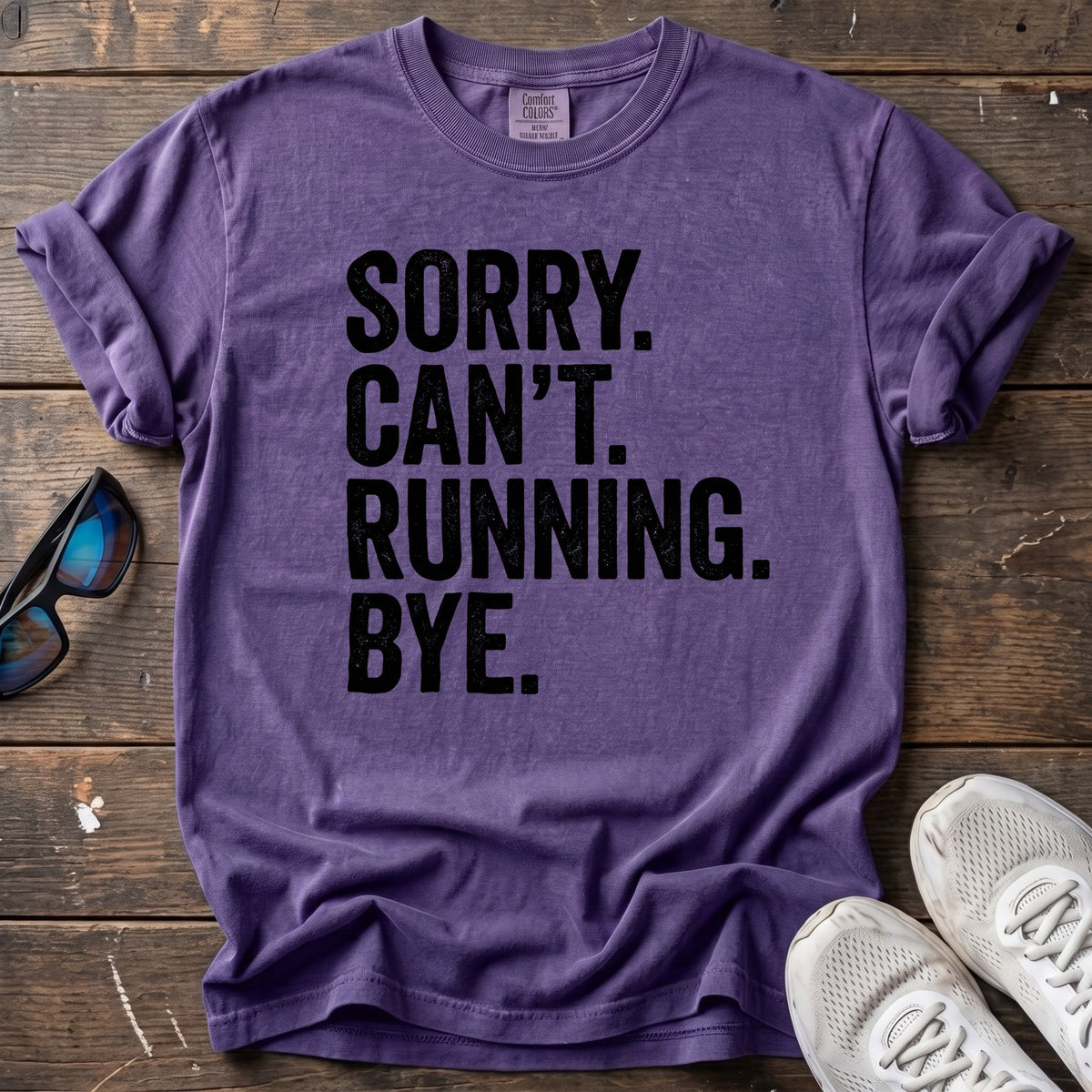 Sorry. Can't. Running. Tee — Grape