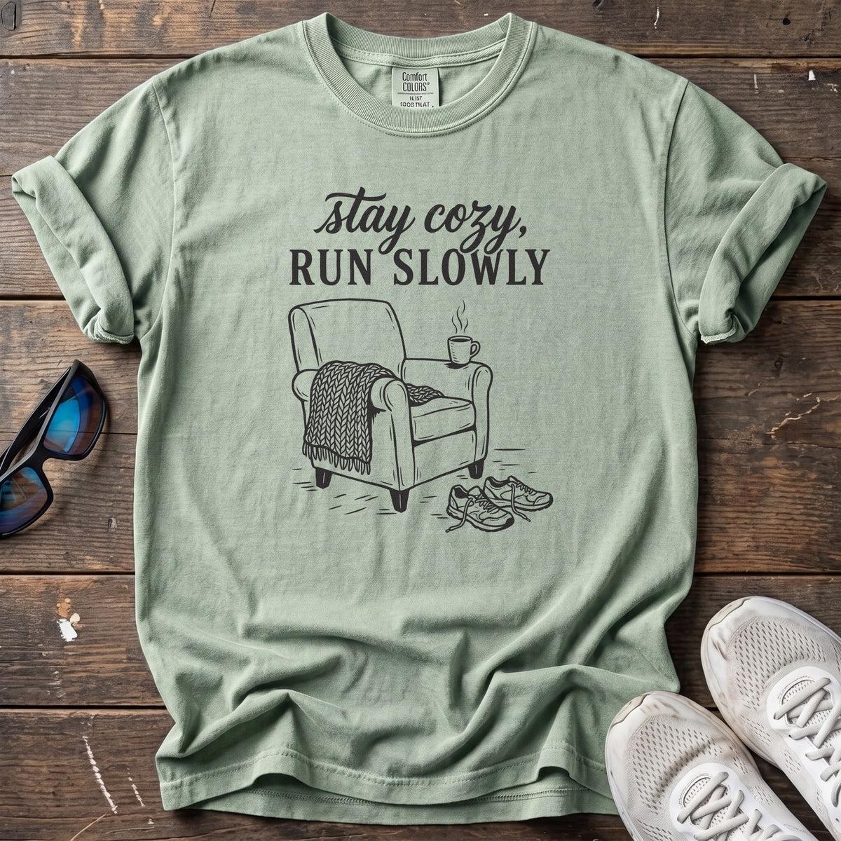 Stay Cozy, Run Slowly Tee — Bay