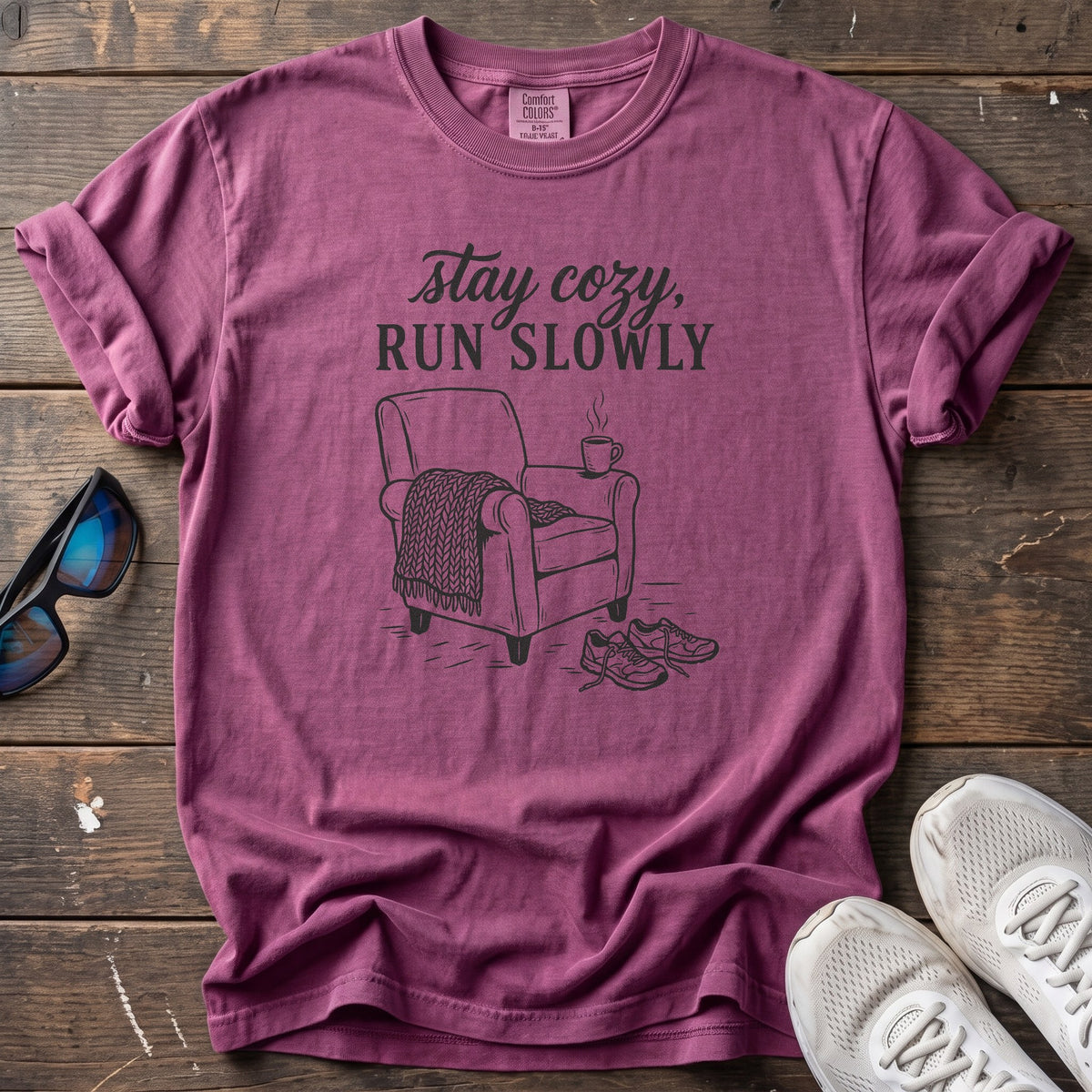 Stay Cozy, Run Slowly Tee — Berry