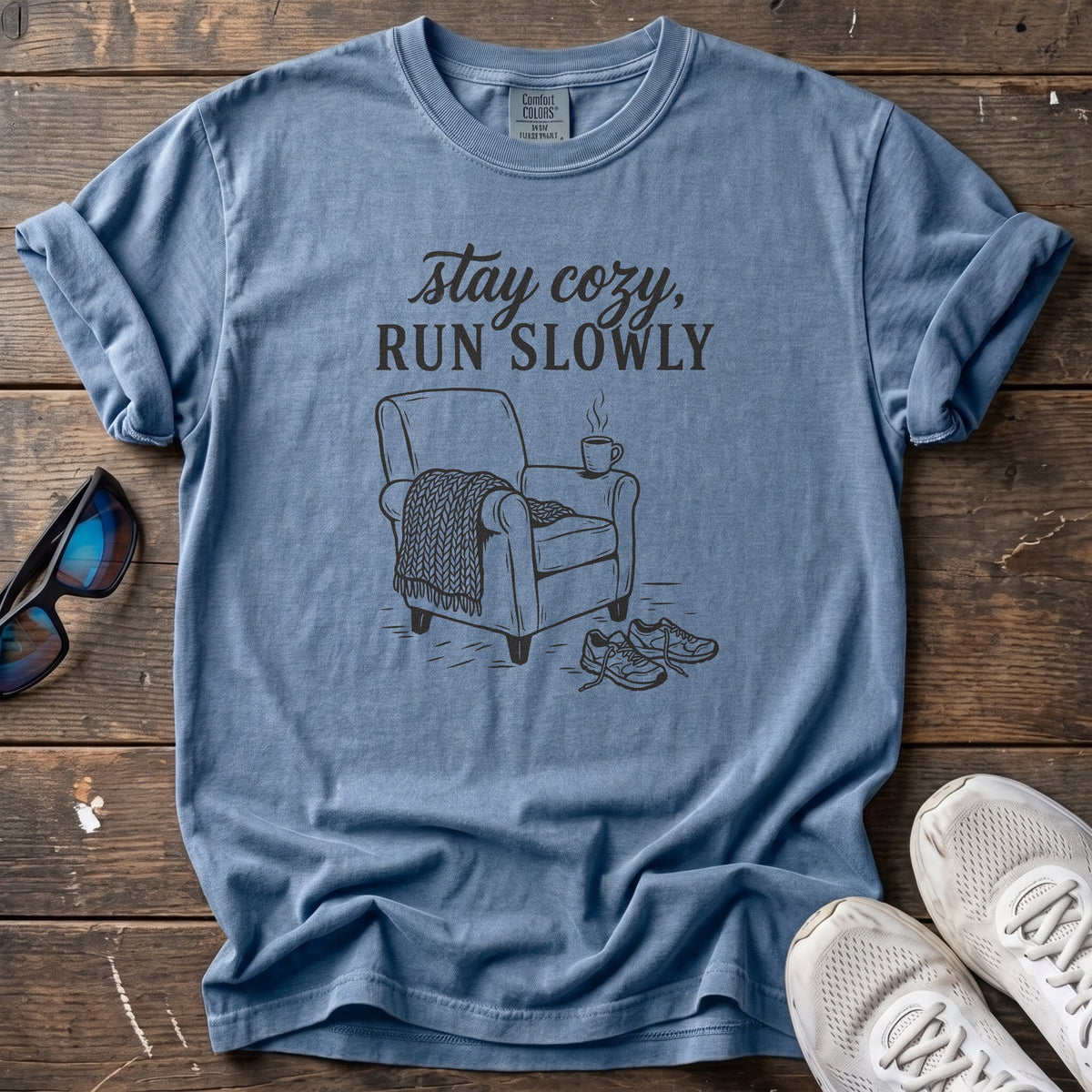 Stay Cozy, Run Slowly Tee — Blue Jean