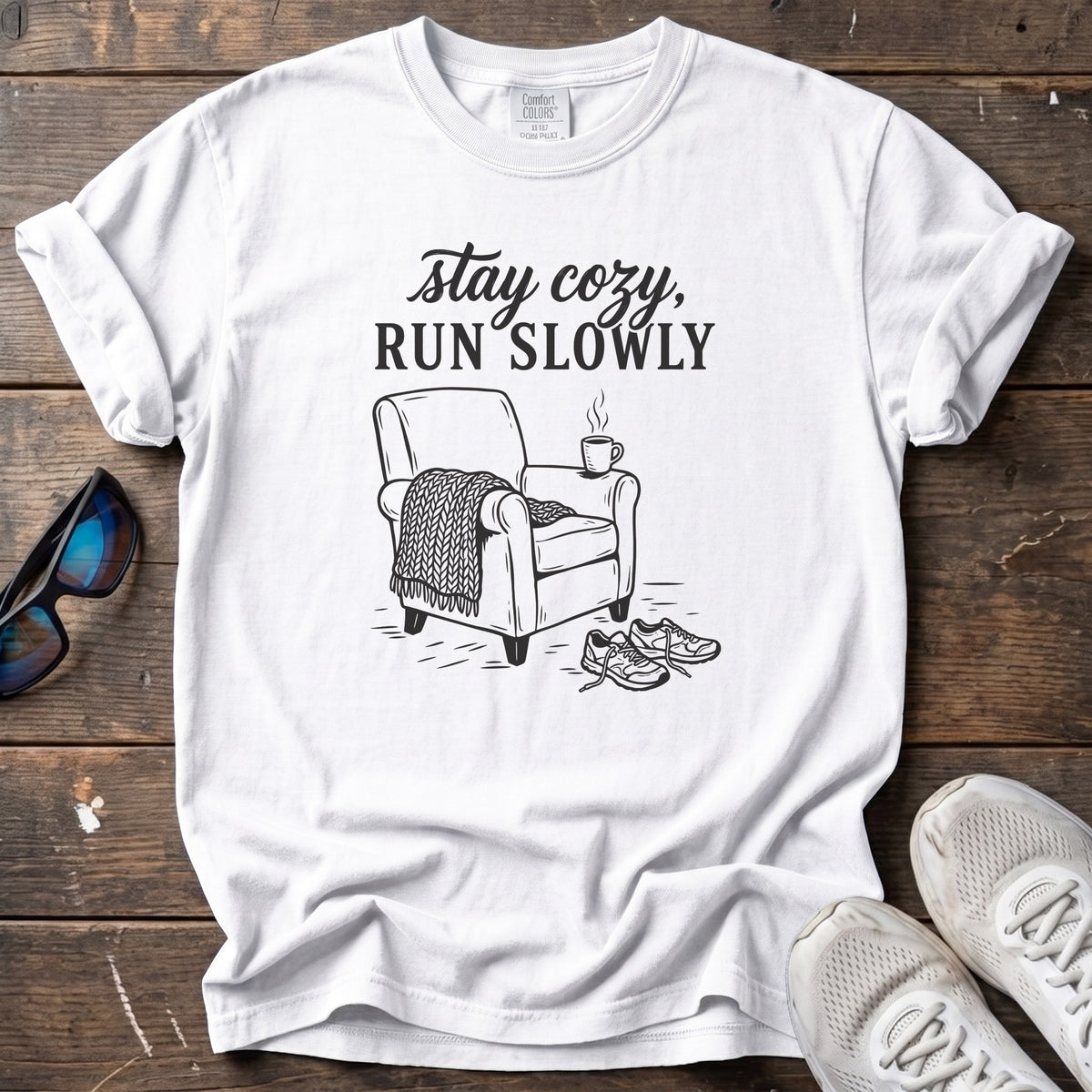 Stay Cozy, Run Slowly Tee — White