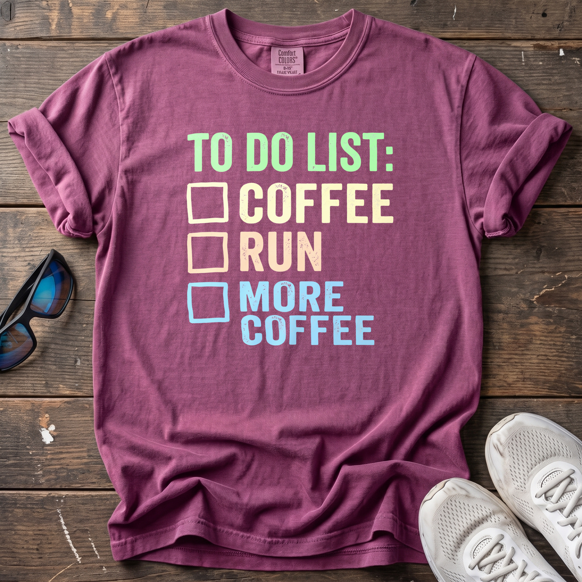 To Do List: Coffee, Run, More Coffee Tee — Berry