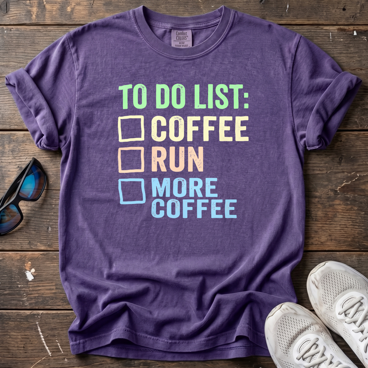 To Do List: Coffee, Run, More Coffee Tee — Grape