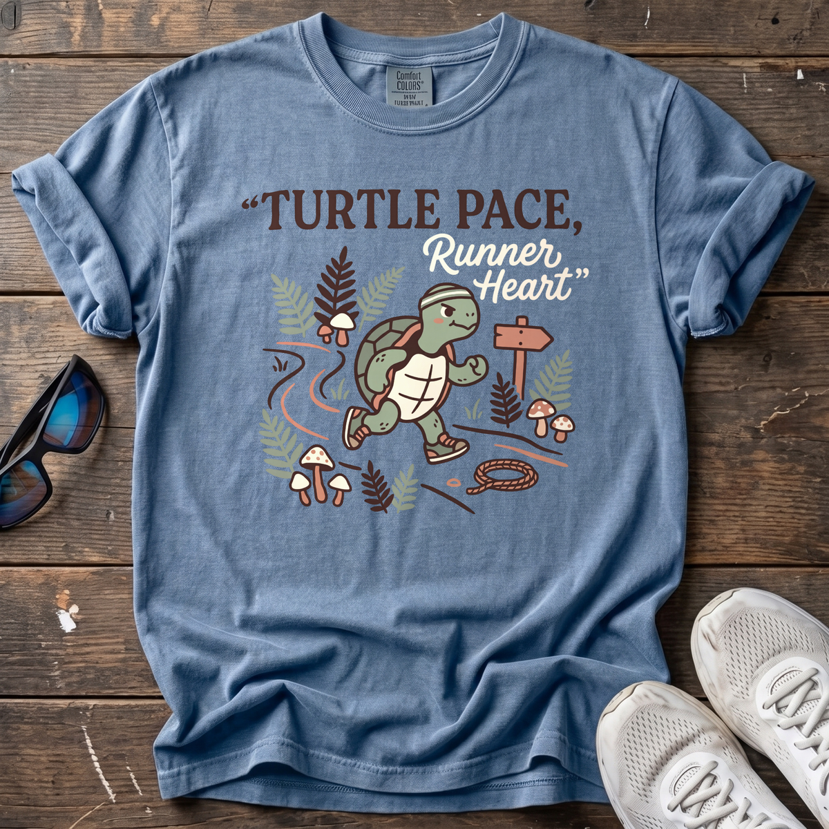 Turtle Pace, Runner Heart Tee — Blue Jean