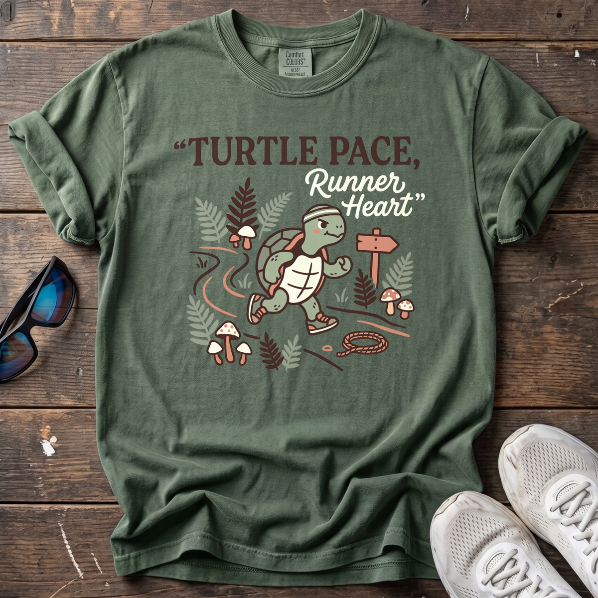 Turtle Pace, Runner Heart Tee — Moss