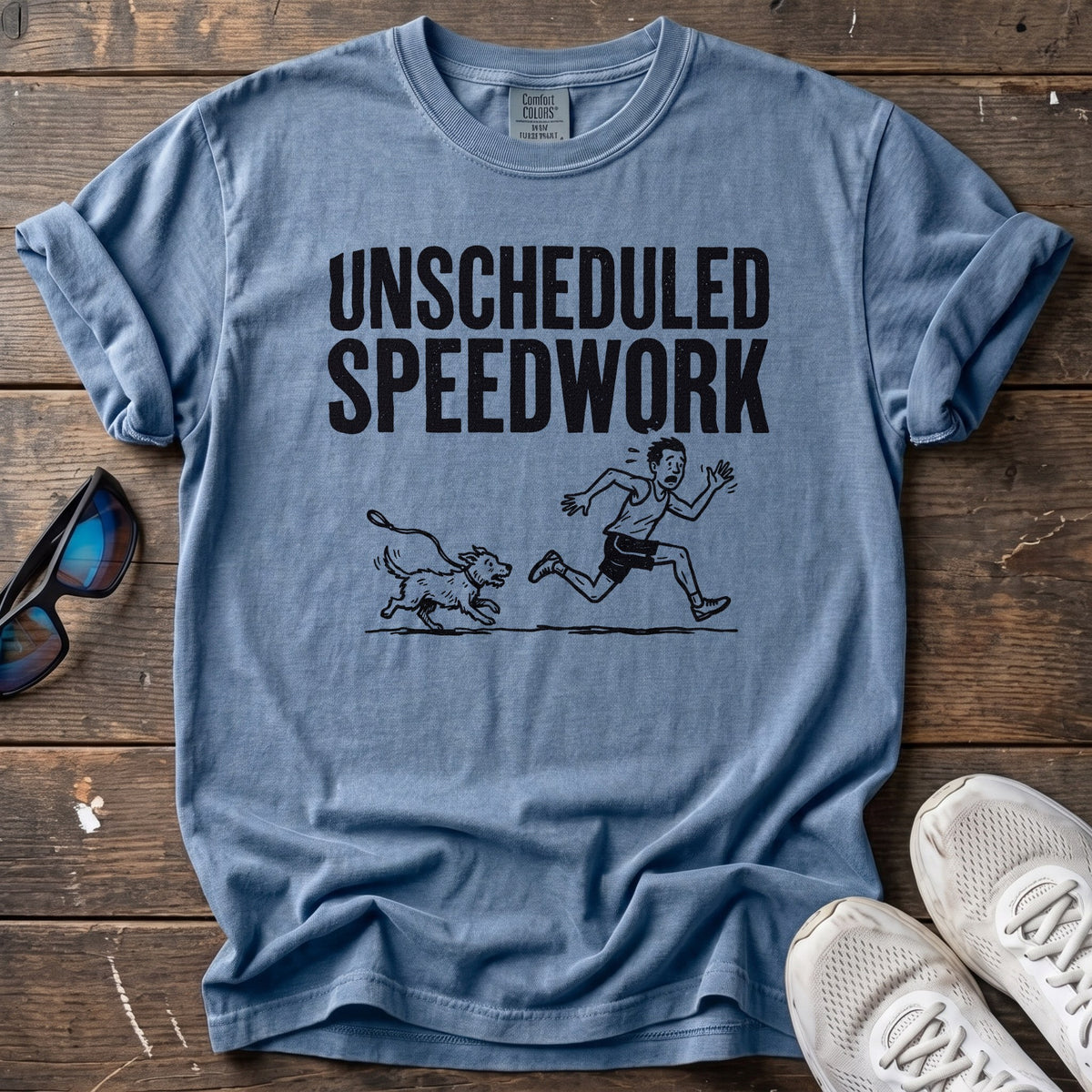 Unscheduled Speedwork Tee — Blue Jean