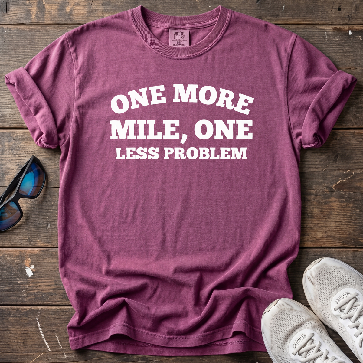 One More Mile, One Less Problem Tee — Berry