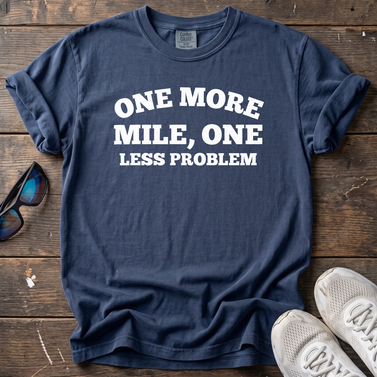 One More Mile, One Less Problem Tee — True Navy
