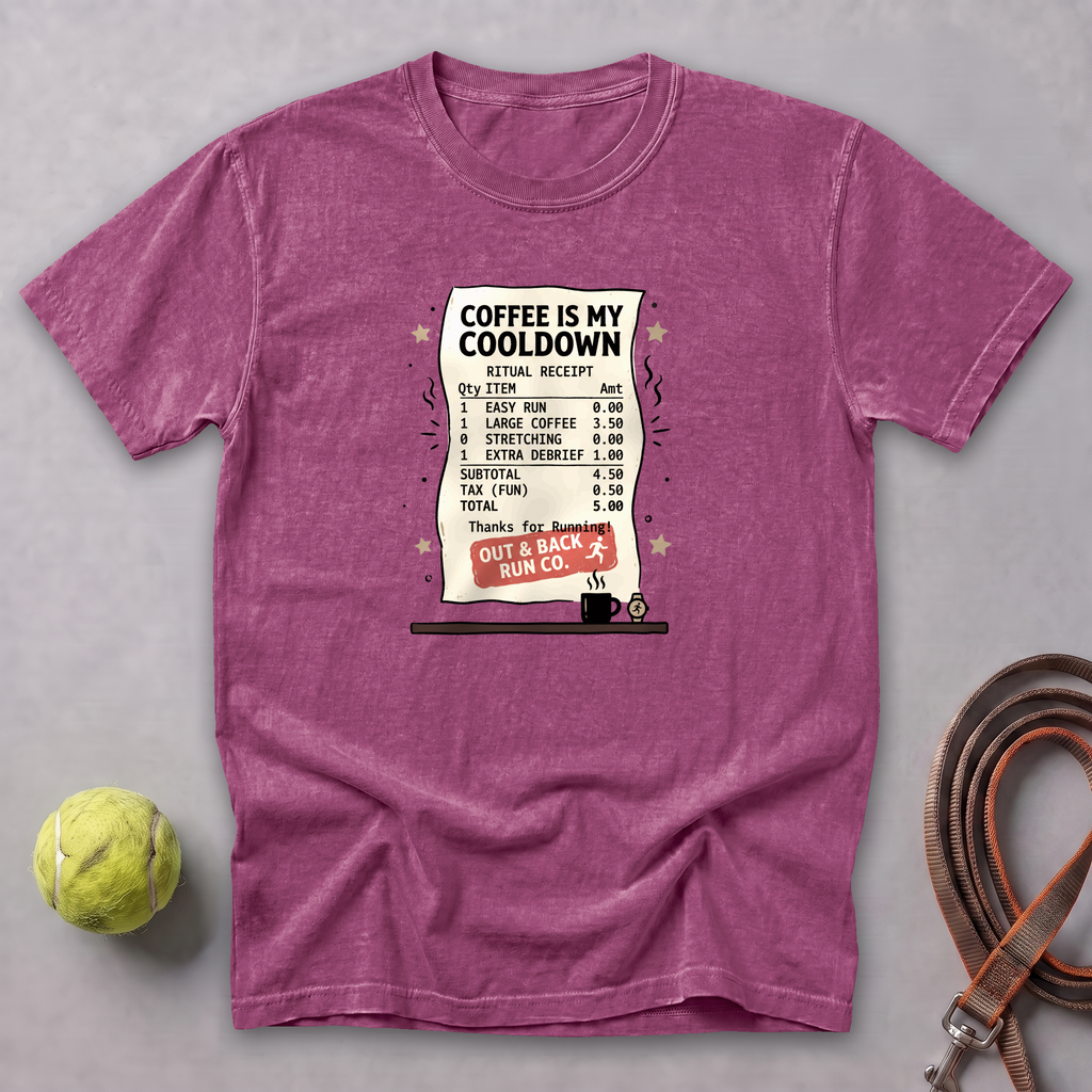 Coffee Is My Cooldown Receipt Tee — Berry