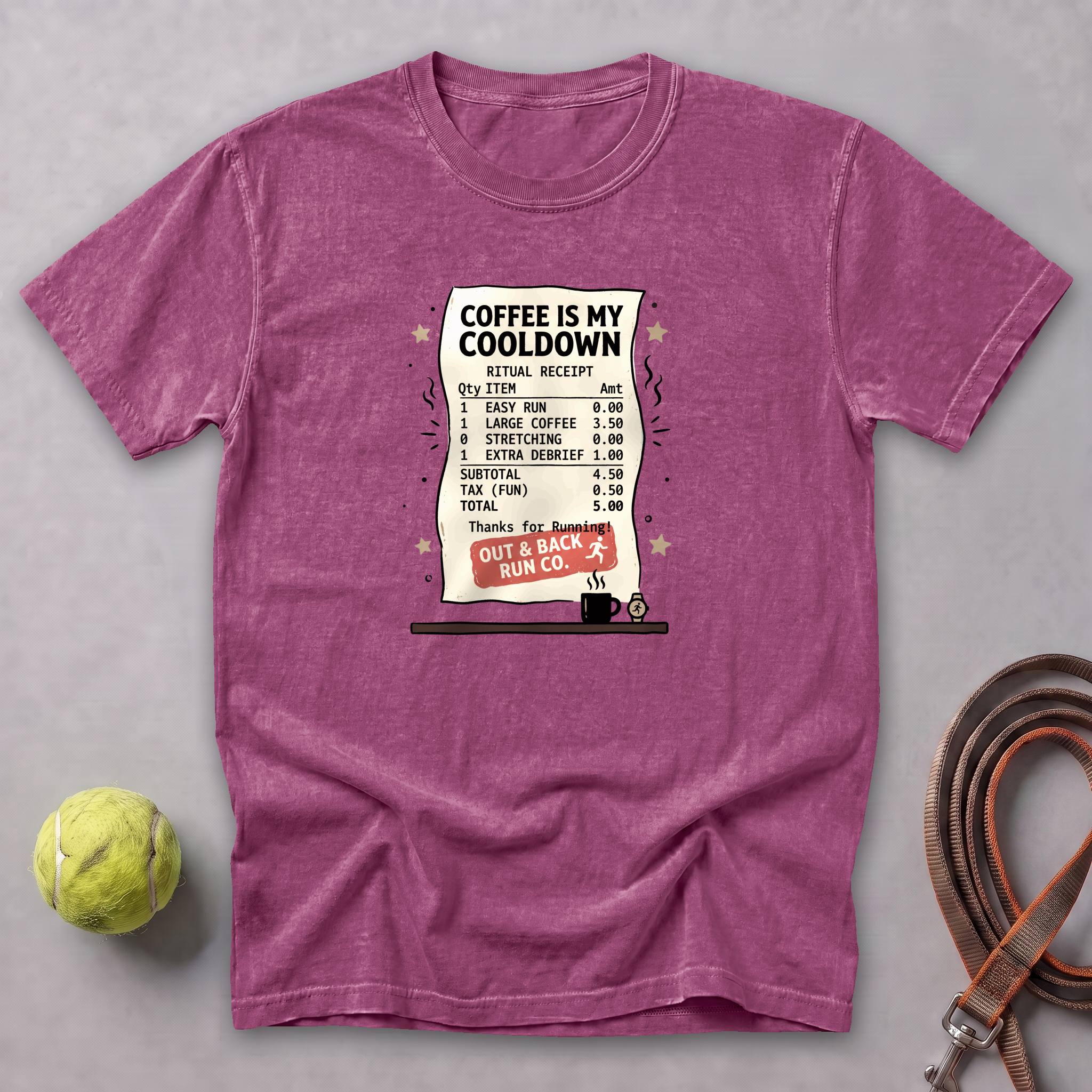 Coffee Is My Cooldown Receipt Tee — Berry