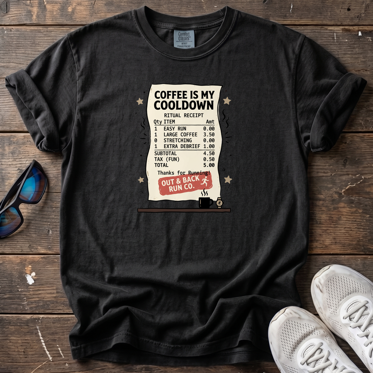 Coffee Is My Cooldown Receipt Tee — Black