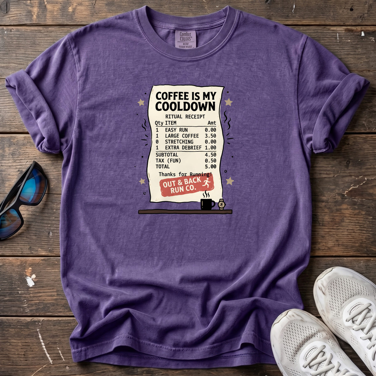 Coffee Is My Cooldown Receipt Tee — Grape