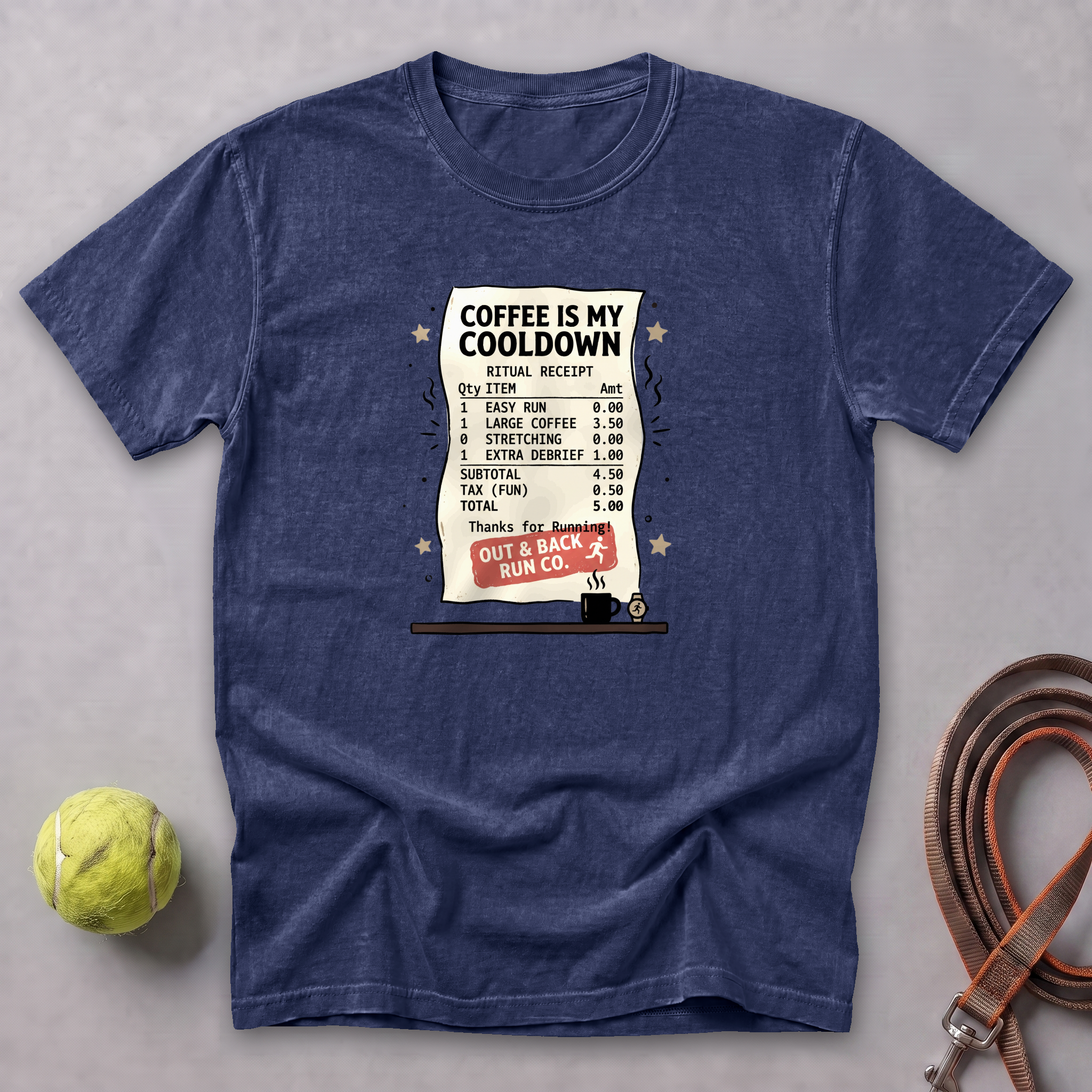 Coffee Is My Cooldown Receipt Tee — True Navy