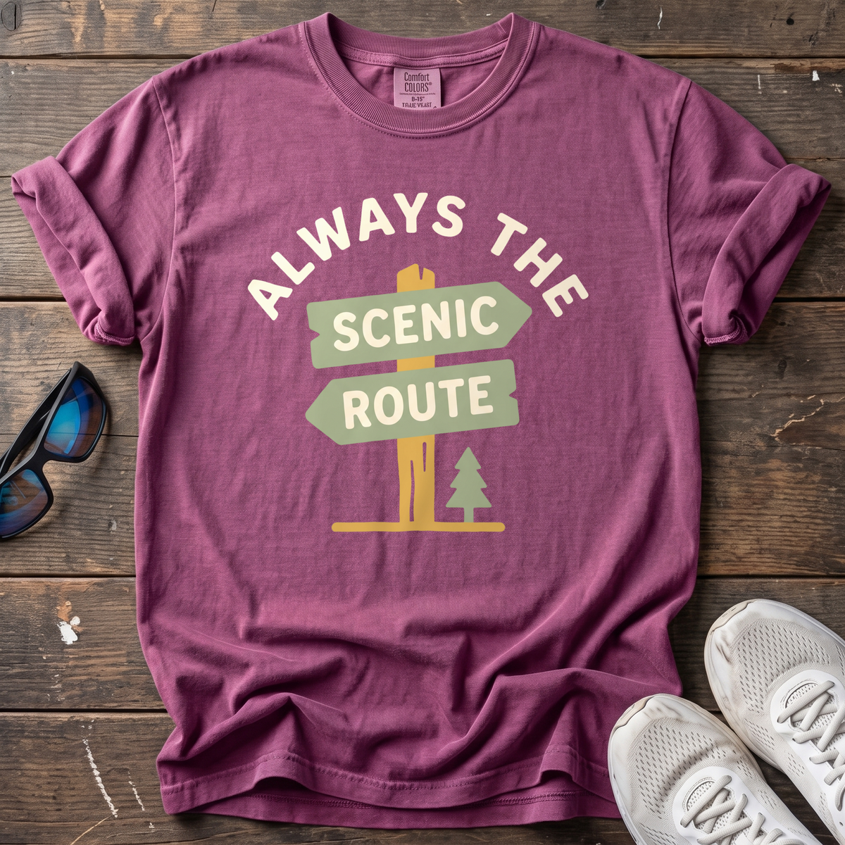 Always the Scenic Route Tee — Berry