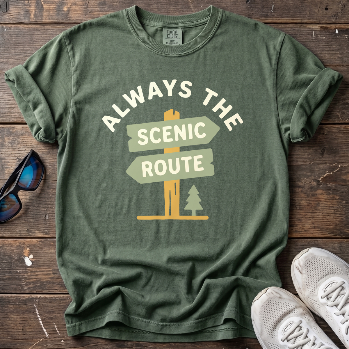 Always the Scenic Route Tee — Moss