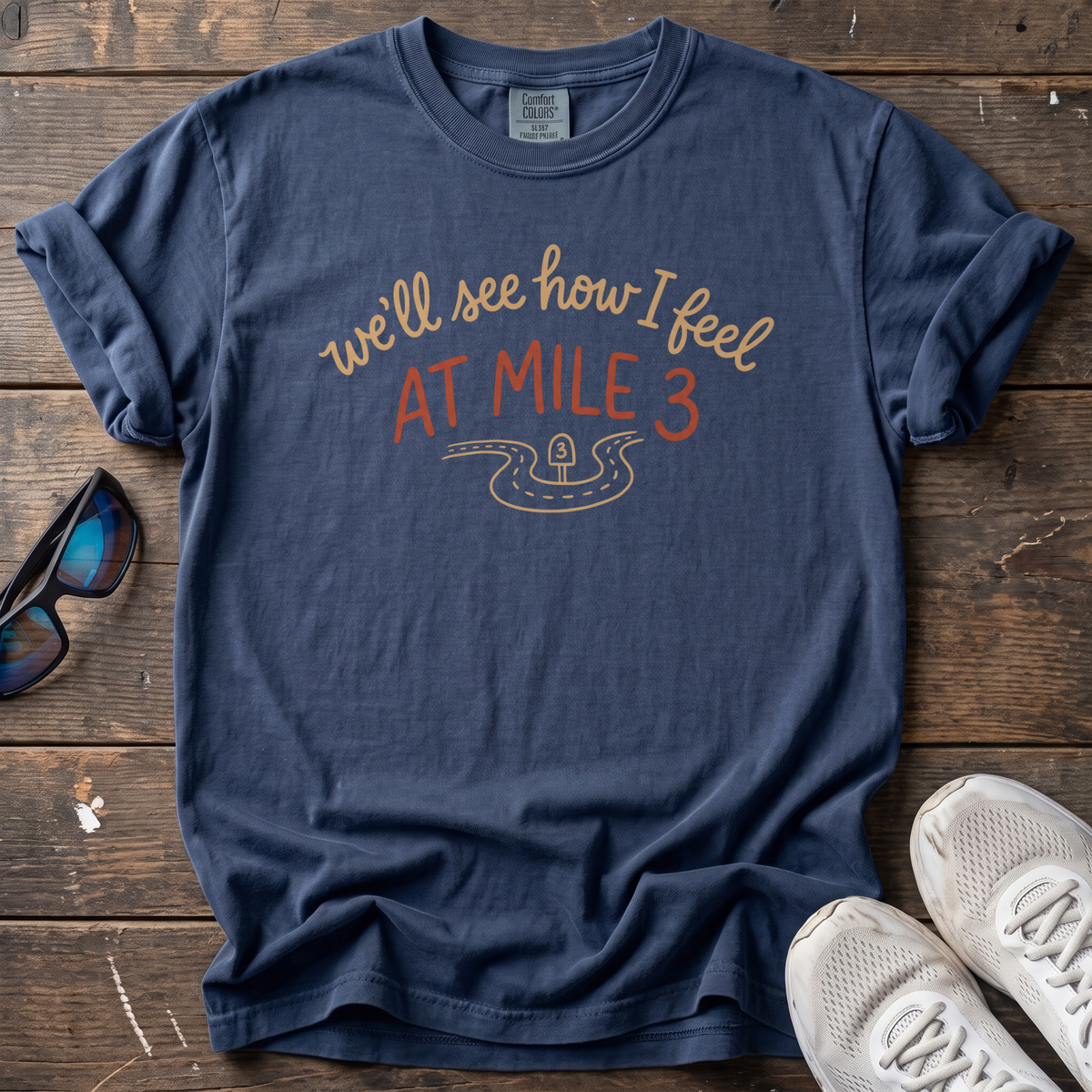 See How I Feel at Mile 3 Tee — True Navy