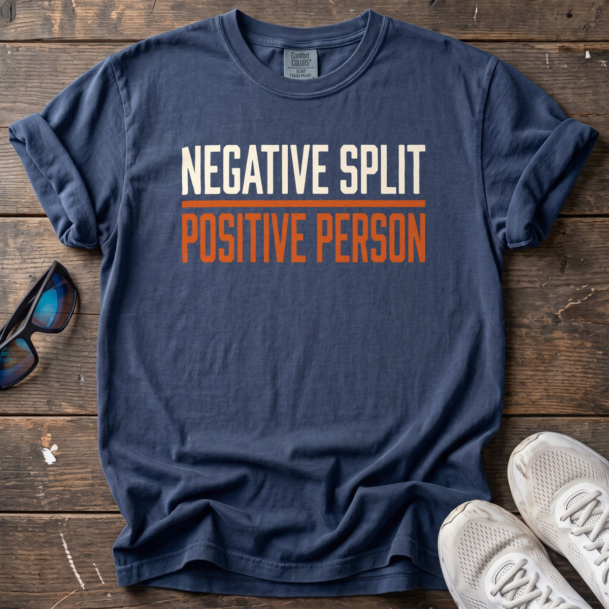 Negative Split Positive Person Tee — True Navy