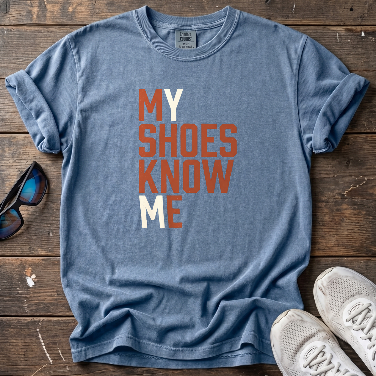 My Shoes Know Me Tee — Blue Jean
