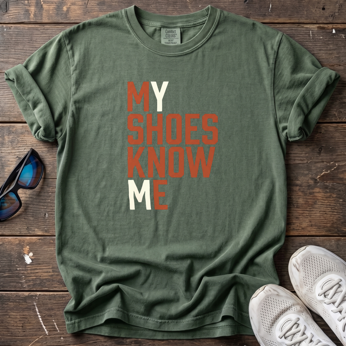 My Shoes Know Me Tee — Moss