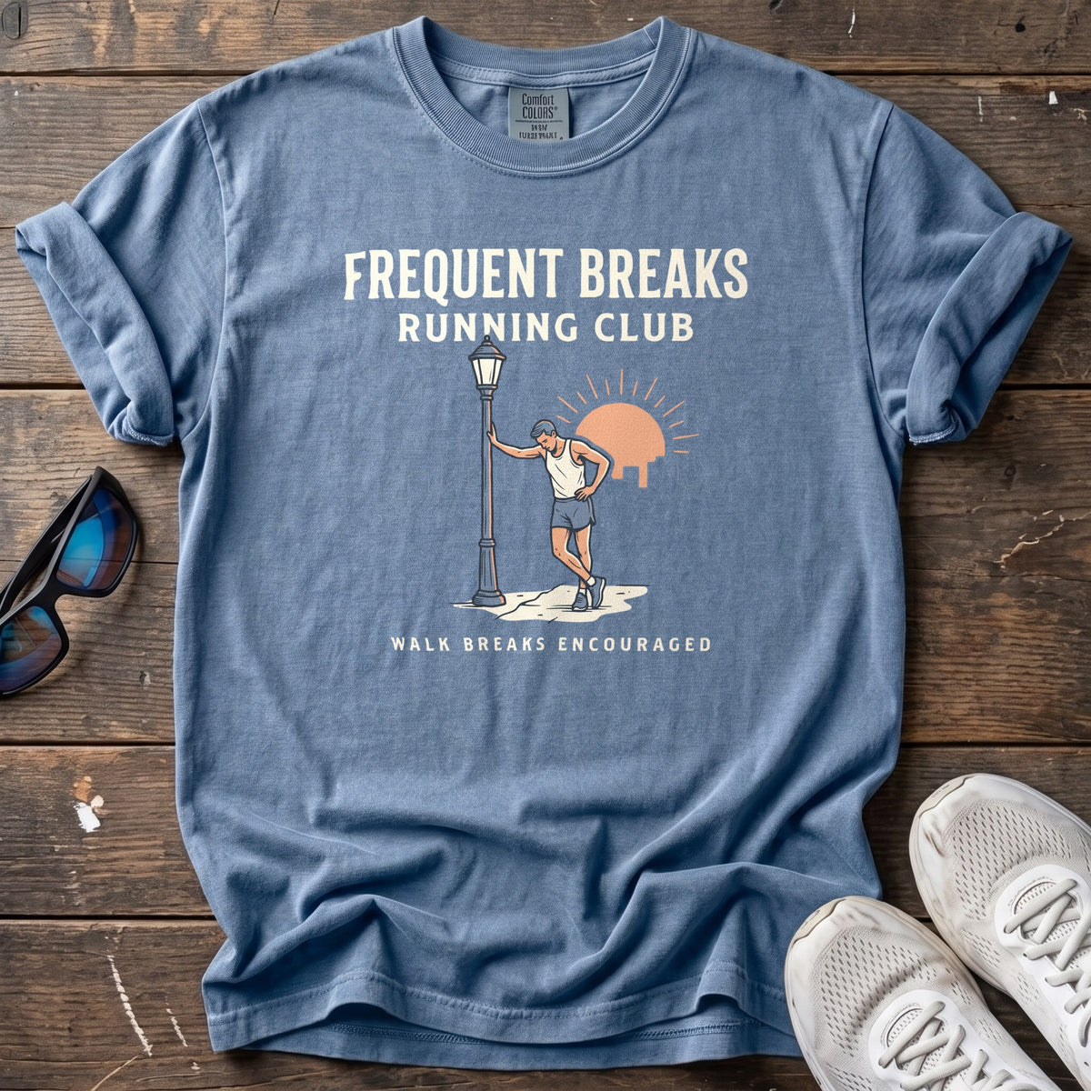 Frequent Breaks Running Club Tee — Blue Jean