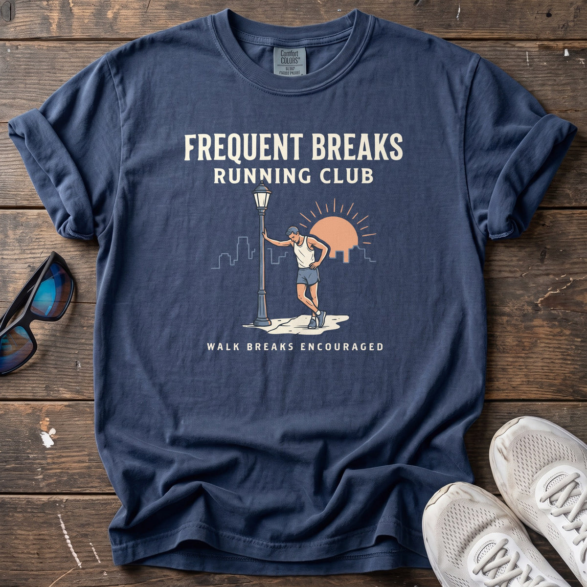 Frequent Breaks Running Club Tee — True Navy