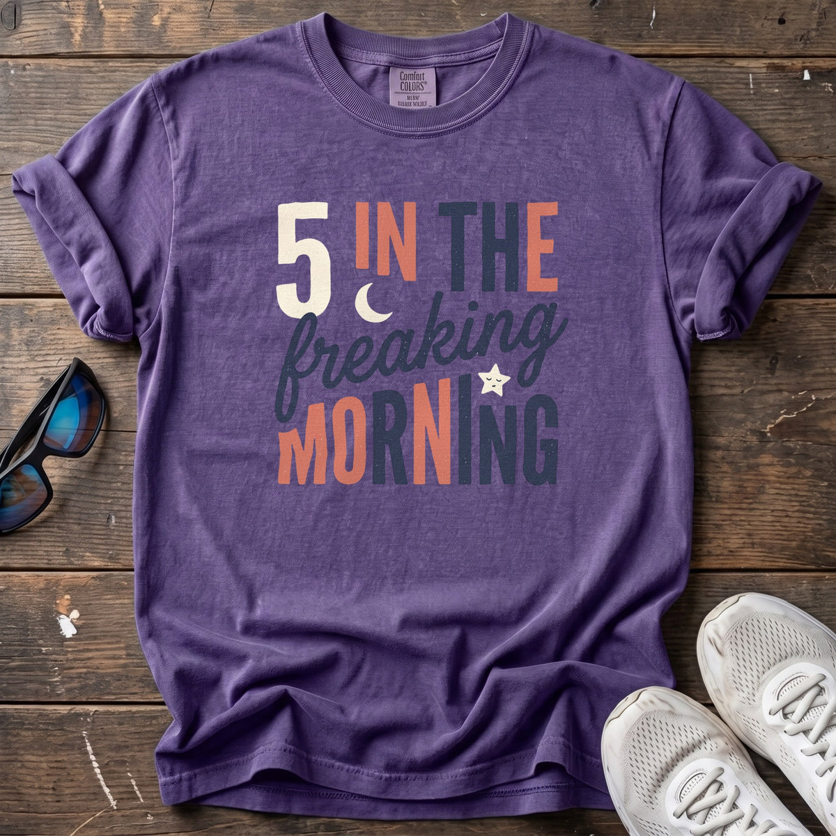 5 In the Freaking Morning Tee — Grape