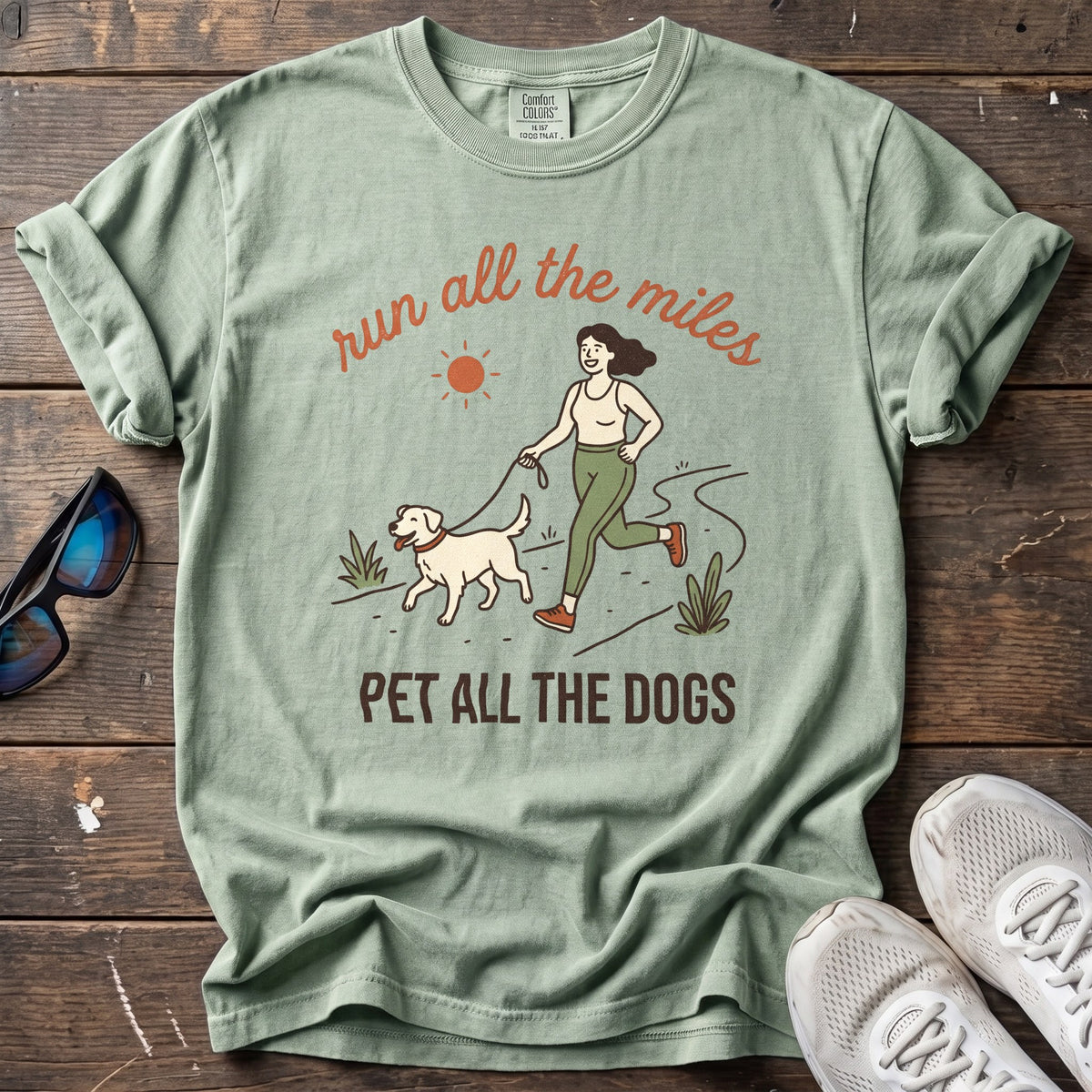 Run All the Miles, Pet All the Dogs Tee — Bay