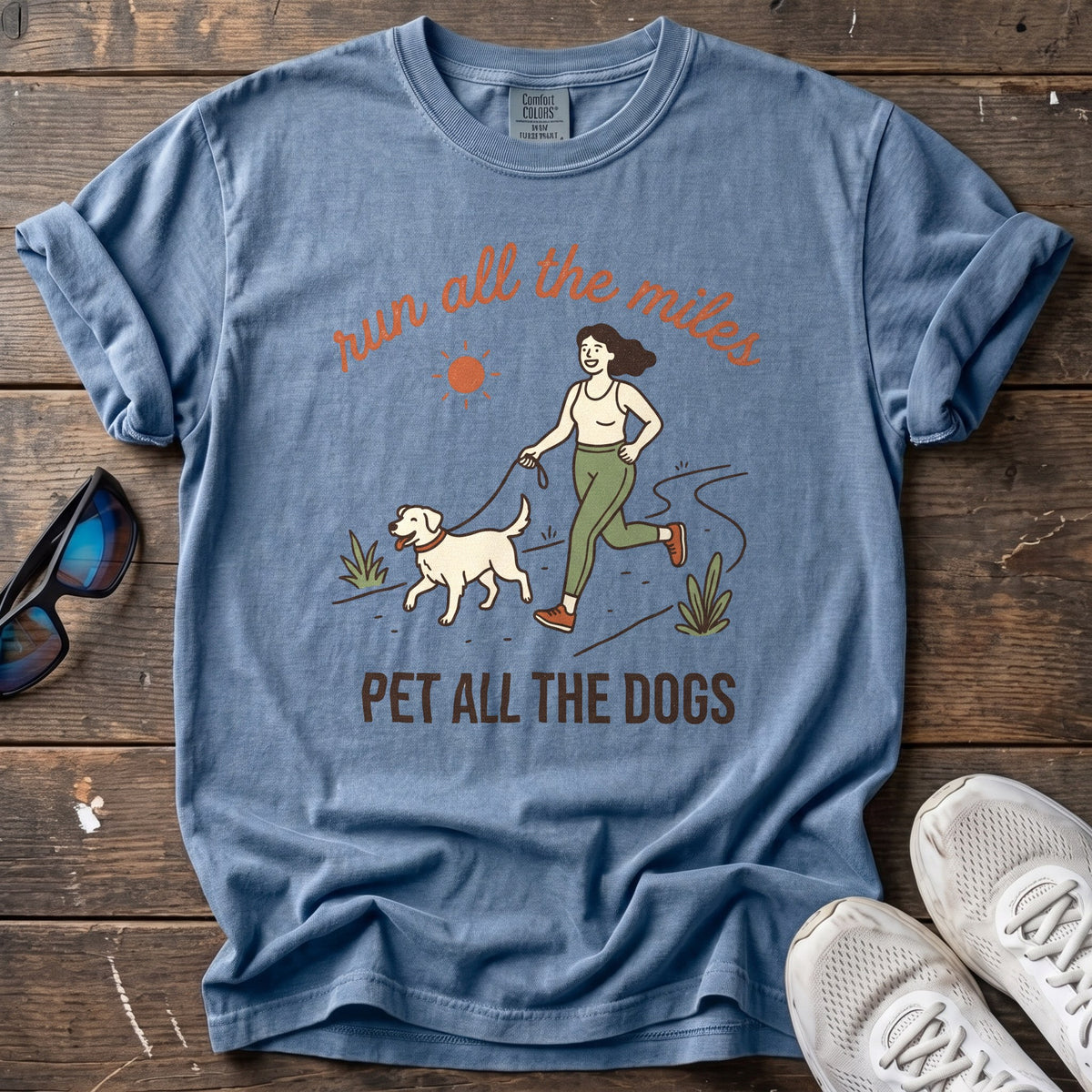 Run All the Miles, Pet All the Dogs Tee — Blue Jean