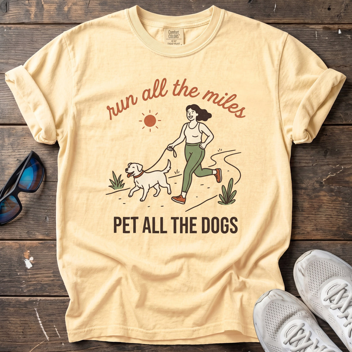 Run All the Miles, Pet All the Dogs Tee — Butter