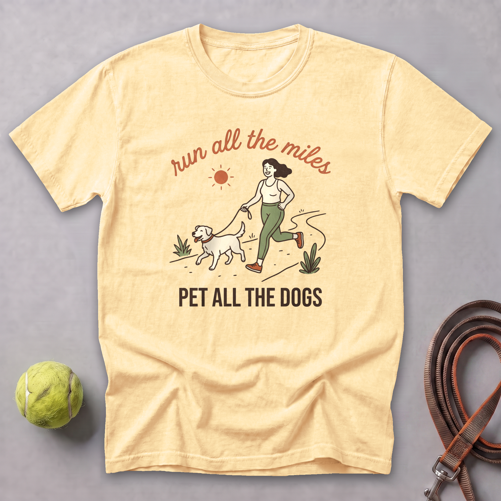 Run All the Miles, Pet All the Dogs Tee — Butter