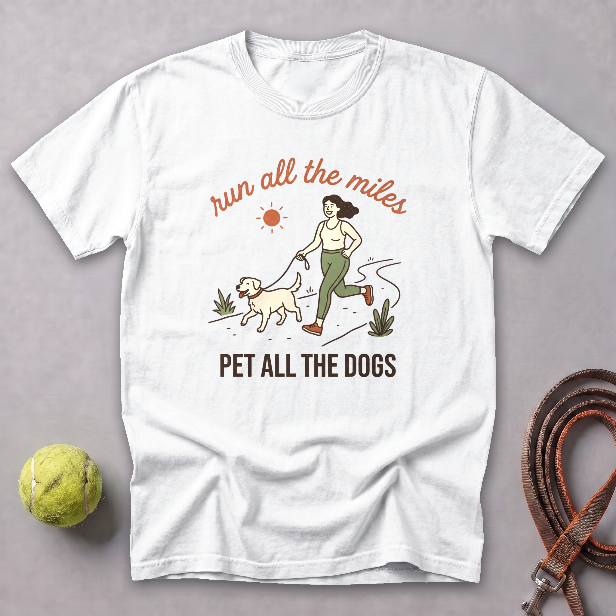 Run All the Miles, Pet All the Dogs Tee — White