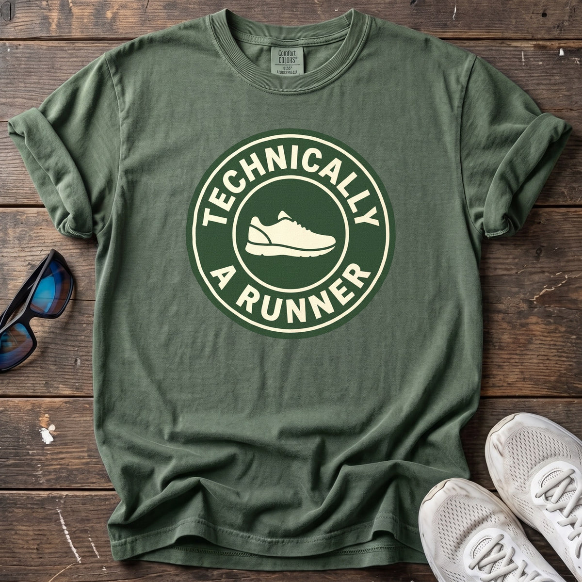Technically a Runner Shoe Badge Tee — Moss