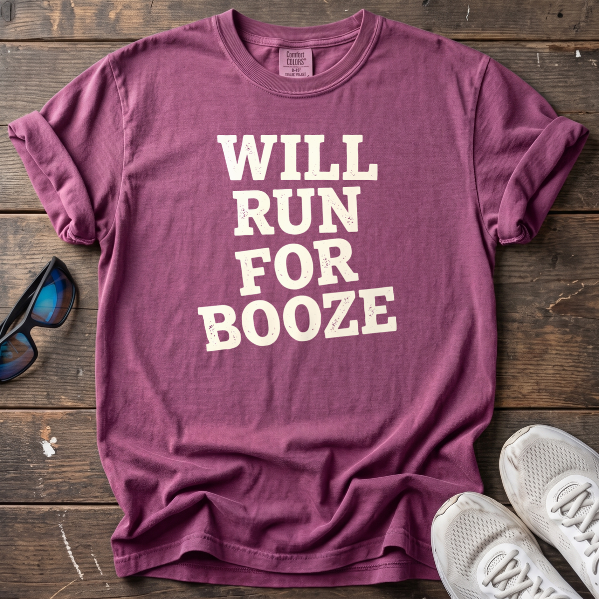 Will Run for Booze Block Type Tee — Berry