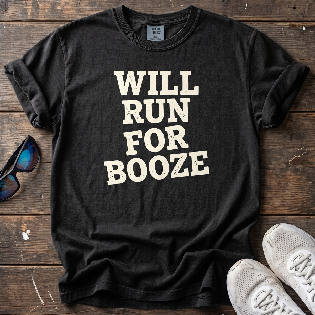 Will Run for Booze Block Type Tee — Black