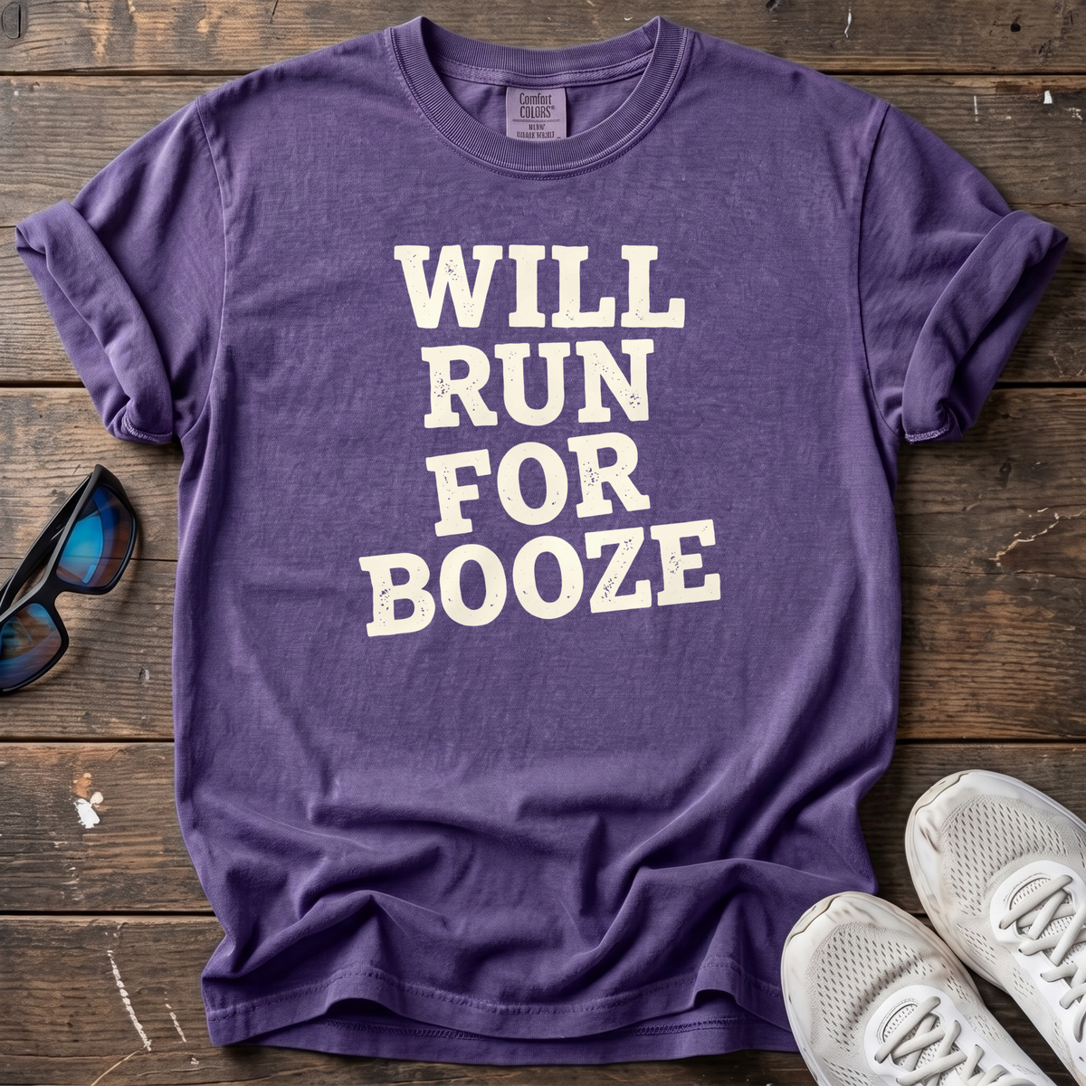 Will Run for Booze Block Type Tee — Grape
